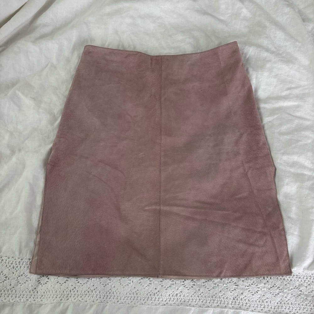 Vintage Bebe 100% Genuine Suede Mini Skirt Mauve/Dusty Rose Size 6 A line